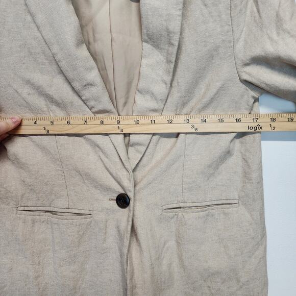 Old Navy Linen Blazer Lady Jacket Size XS Beige Slash Pockets 1 Button Neutral - Picture 8 of 11
